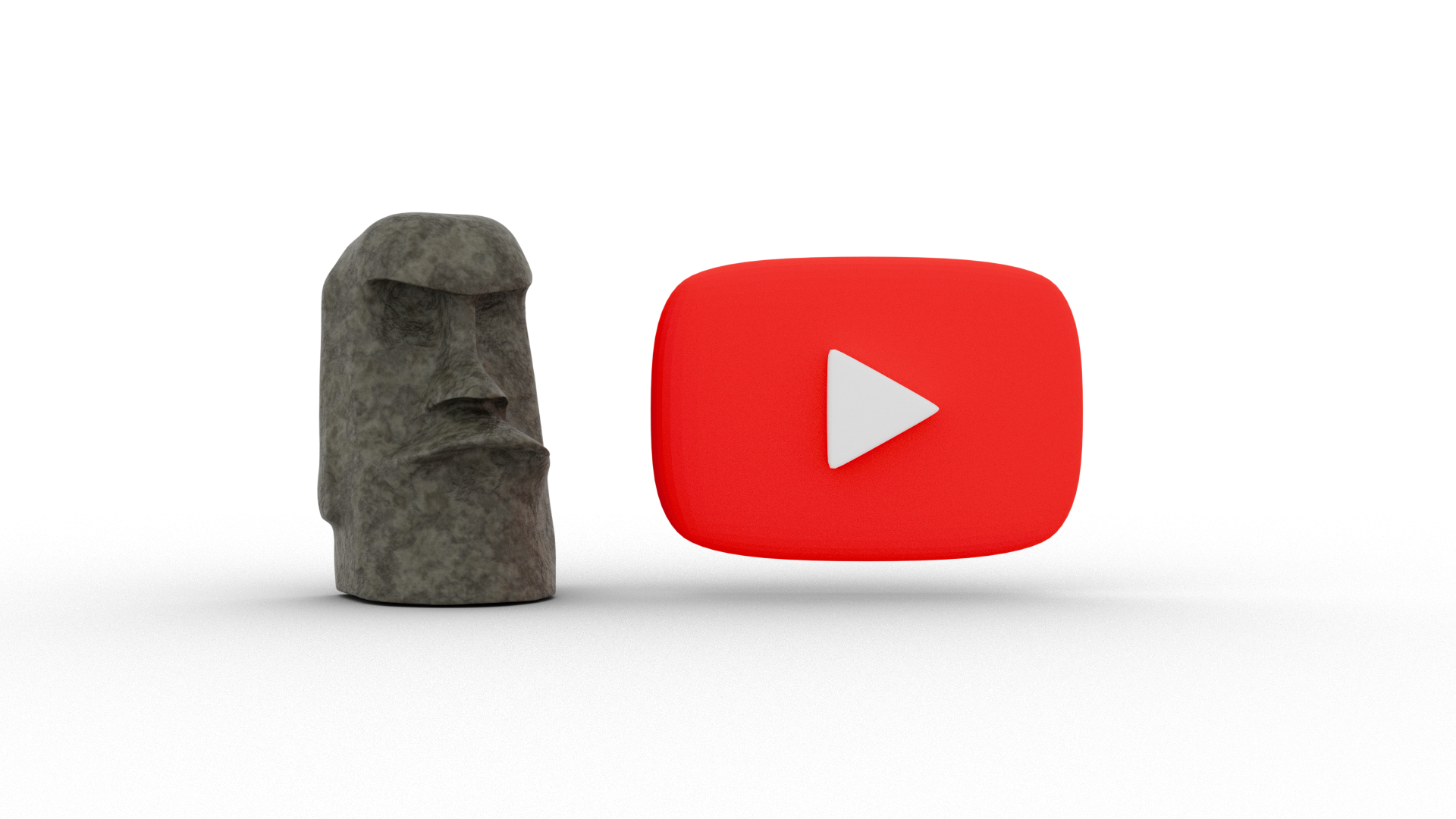 Stone Moai statue next to a red YouTube play symbol